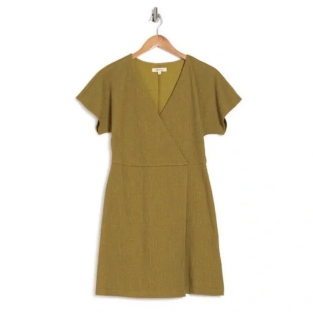 Madewell Cross-Front Flutter-Sleeve Mini Dress Olive Minimal Fall Stretch